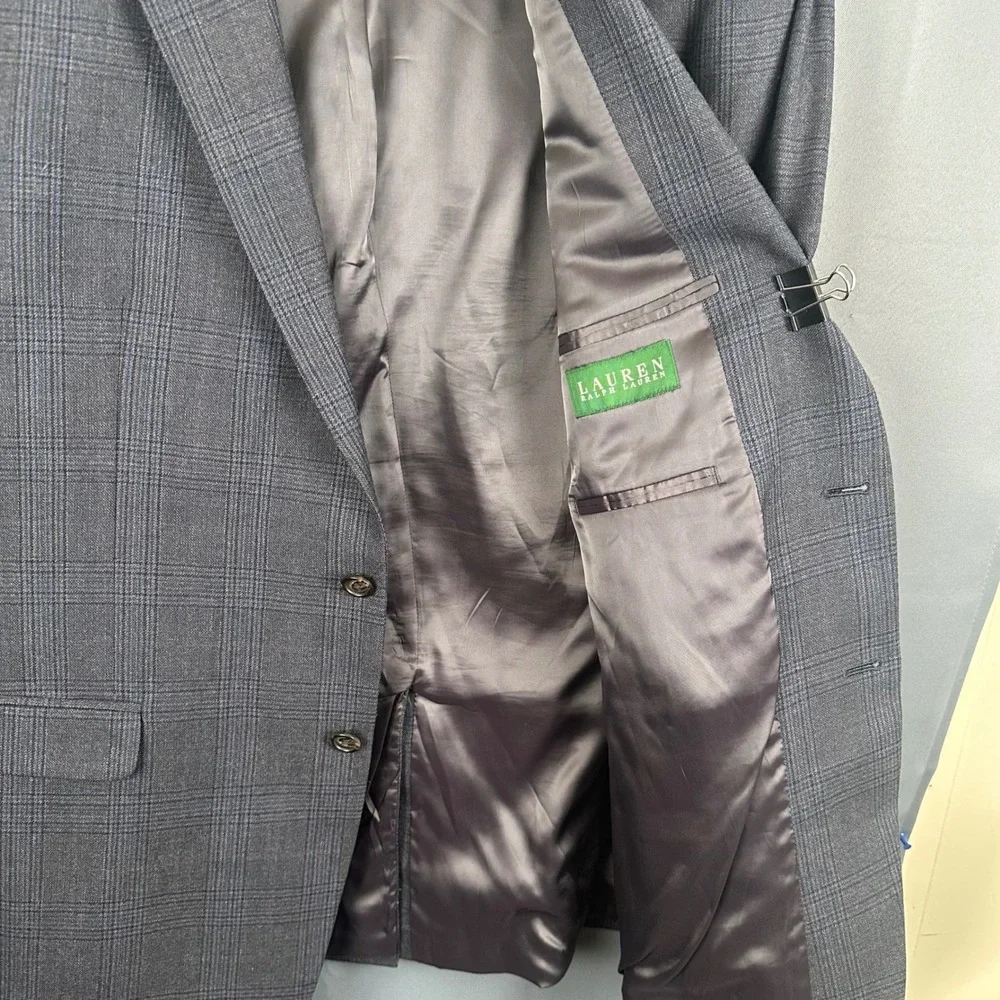 Lauren Ralph Lauren Mens 46L Grey Glen Plaid 100% Wool 2-Button Blazer Coat